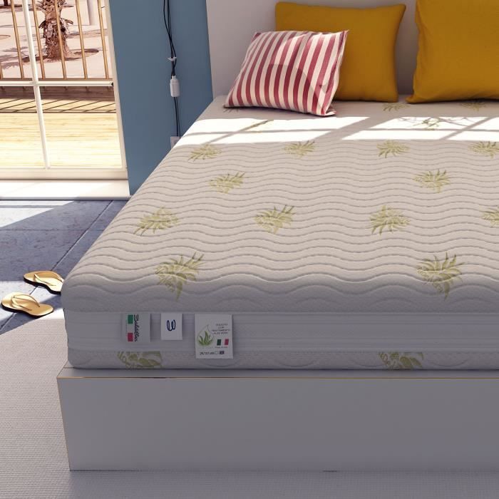 Colchón muy bonito de 180x200 cm - Espuma viscoelástica - 23 cm de grosor - Para 2 personas - Funda extraíble de aloe vera