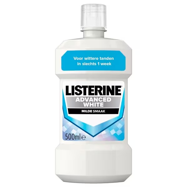 Listerine Advanced White ústna voda s jemnou príchuťou 500 ml - bez alkoholu