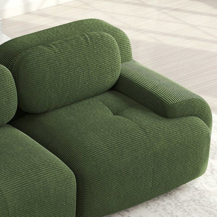Canapé 3 places - LANGTU - Canapé d'angle modulable - Velours côtelé vert - Antidérapant - Accoudoirs ergonomiques