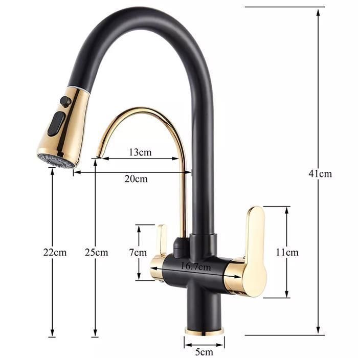 JUNSOTTOR Kitchen Faucet - 360° Swivel - Pull-Out Spray Head - Mixer Tap - Single Lever for Hot and Cold Water - Black
