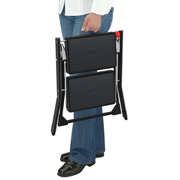 2-step folding step stool, black