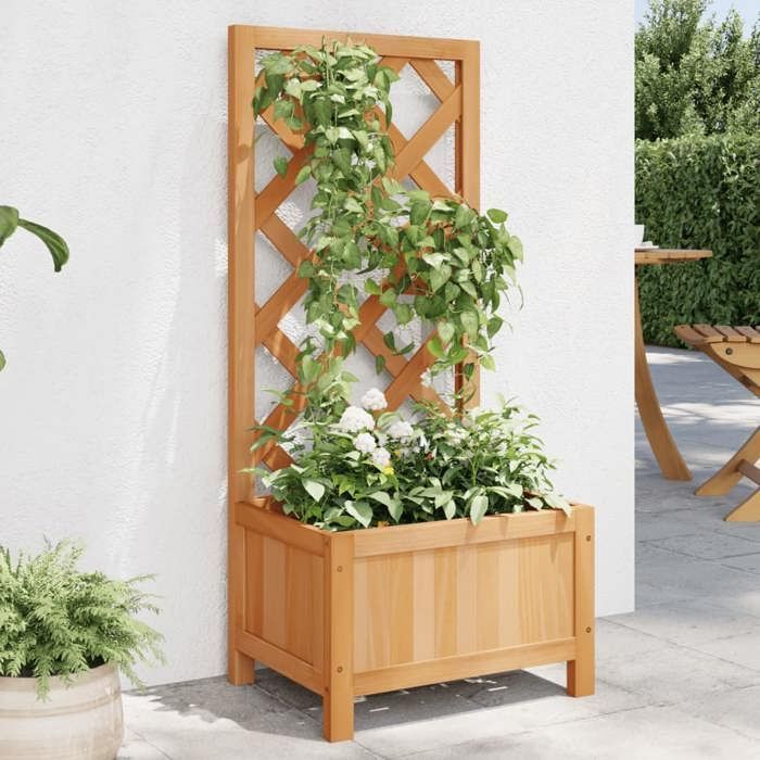 vidaXL Planter with Trellis, Raised Bed, Flower Box, Plant Pot, Flower Box for Garden, Patio, Terrace, Brown 365473