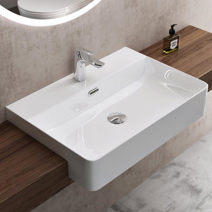 Lavabo empotrado blanco doporro, lavabo rectangular de cerámica para baño, Brüssel702, 60x42x12,5cm