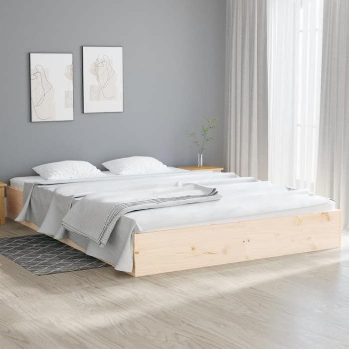 Marrón 200 x 200 cm - Cama de madera - Carga máxima 150 kg - Estructura de cama - Colchón no incluido - Madera maciza 200x200 cm 005_223055