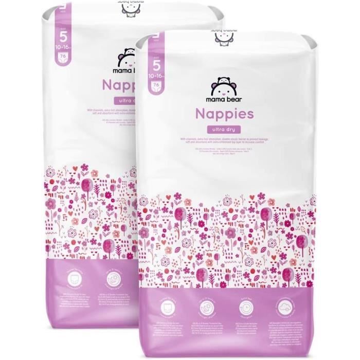 Merk A - Mama Bear Ultra Absorberende Babyluiers Maat 5 10-16 kg Wit 152 Stuks 2 verpakkingen van 76 - MAANDVERPAKKING