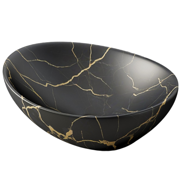 Umywalka nablatowa marmur z żyłkami owalna ceramiczna 41x34,5 cm