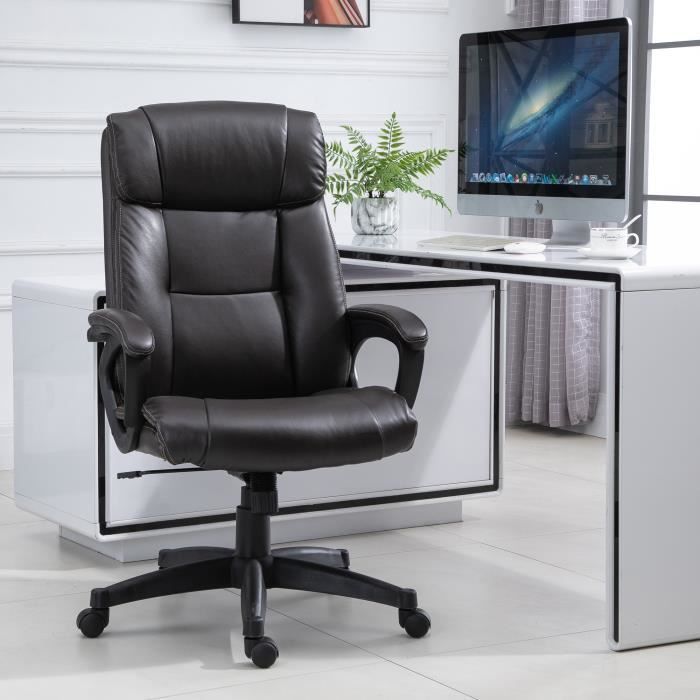 Silla de oficina ergonómica y de gran confort para directivos, tapizada en piel sintética color chocolate.
