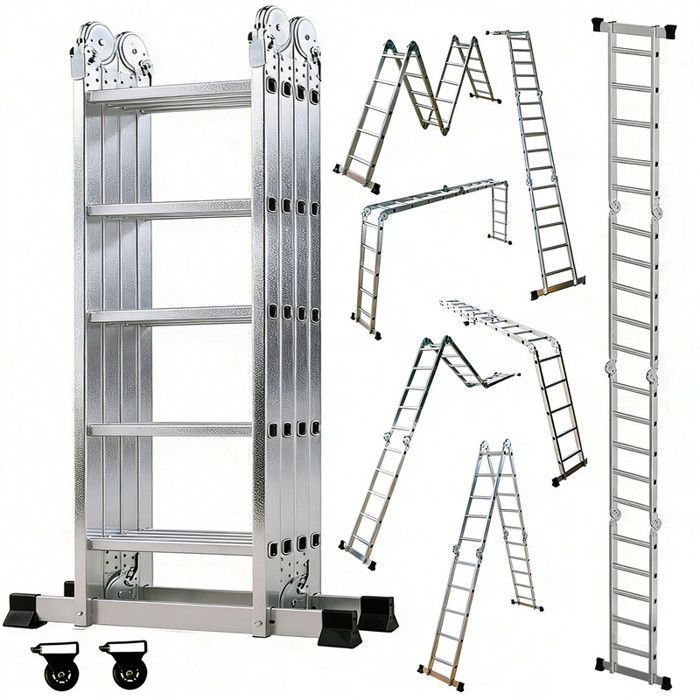 Échelle multifonctionnelle OUTIGO, 7 en 1, pliable, adaptée à un usage domestique, 20 marches, Longueur totale 5.7 mètres