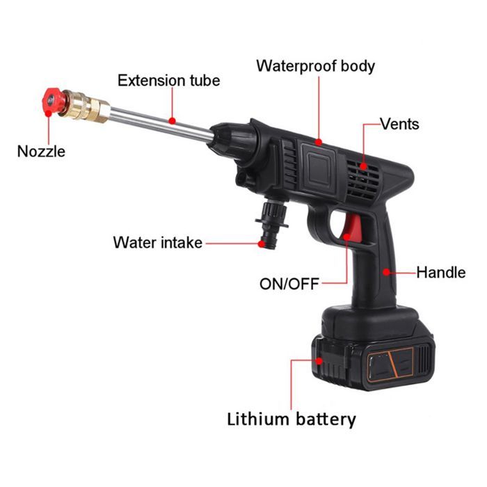Lavadora de alta pressão sem fio, pistola de água portátil para lavagem de carros, máquina de água elétrica + 1 bateria de 24V