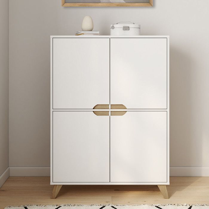 Mueble de almacenamiento escandinavo blanco de 4 puertas IDMARKET HELSINKI