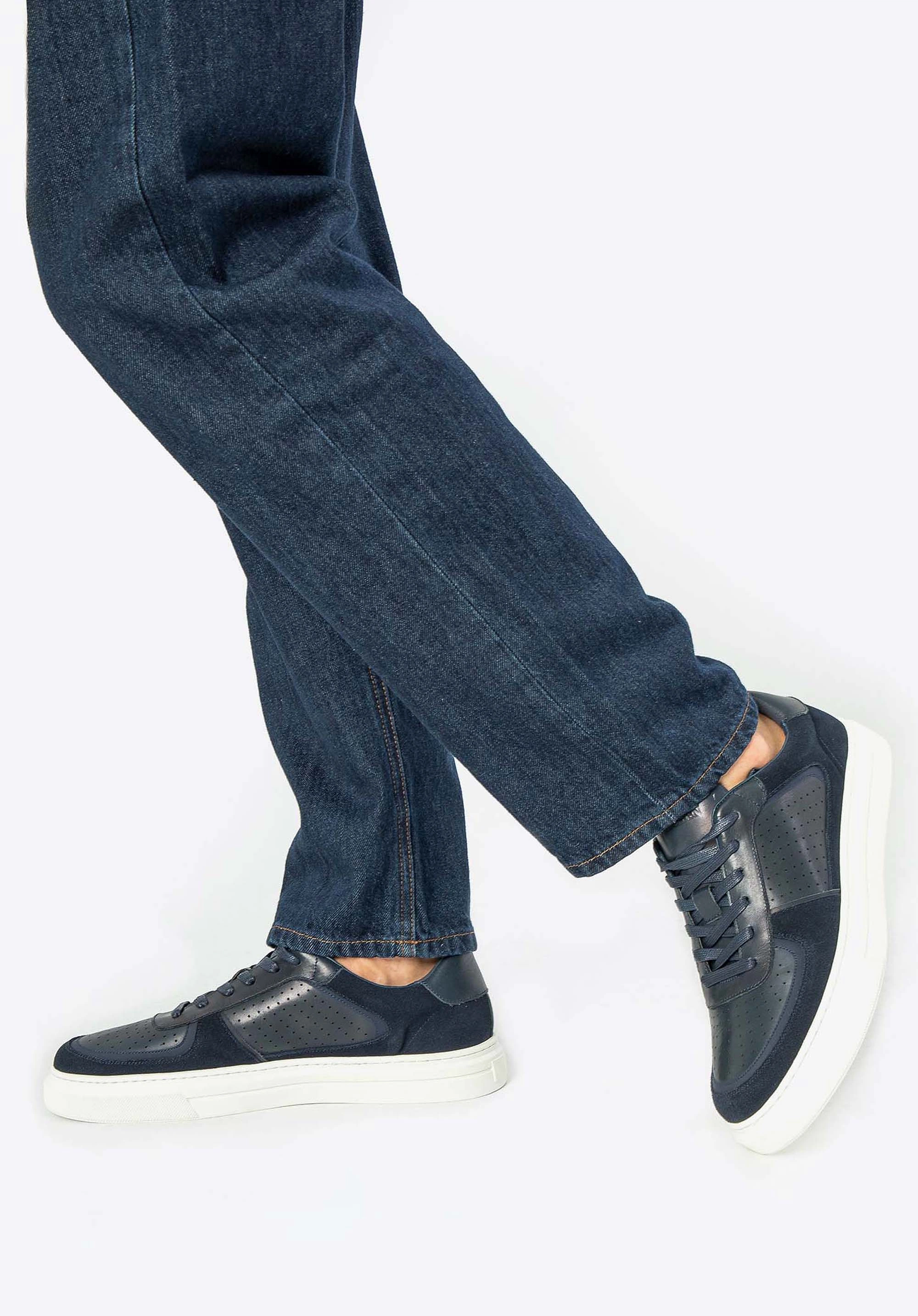 Męskie sneakersy ze skóry granatowe