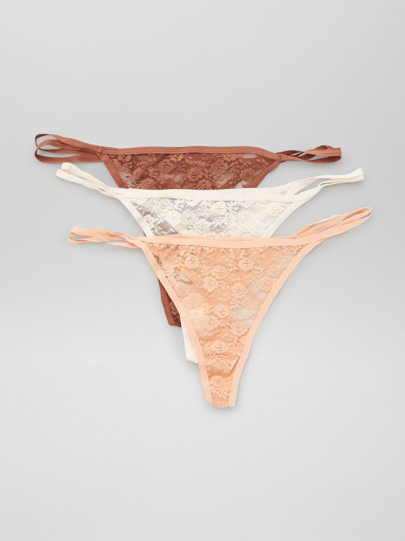 Set van 3 kanten stringtjes - BEIGE