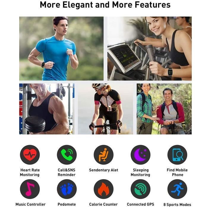 Montre Connectée Homme Femme - AUDBURN - Noir - Tracker d'Activité - Cardiofréquencemètre - GPS Partagé