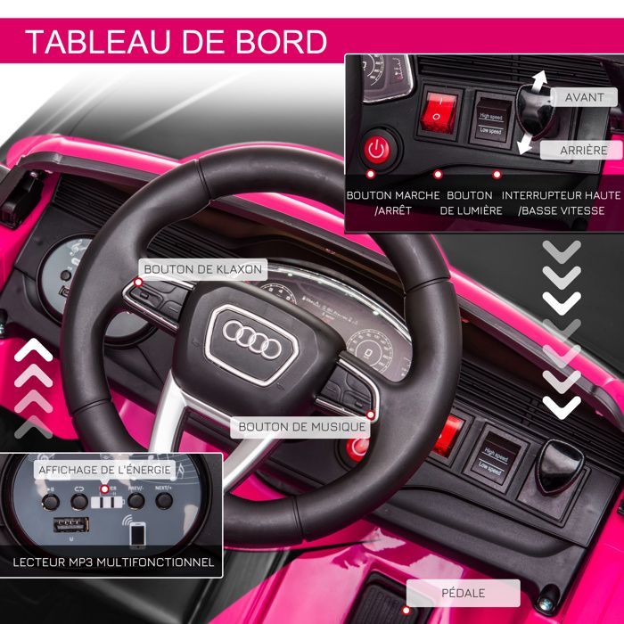 Voiture électrique enfants - HOMCOM - sous licence Audi RS Q8 - avec télécommande, Bluetooth, pour enfants de 3-5 ans - rose