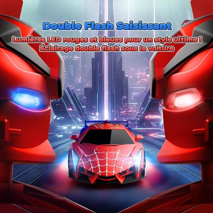 Auto trasformabile telecomandata - Transform Spider - Occhi a LED rossi/blu - Rotazione a 360° - Telecomando a 2,4 GHz