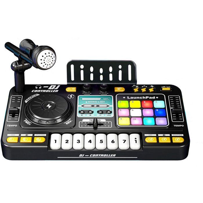 Platine vinyle DJ Bluetooth pour enfants, jouet de Noël, instrument de musique jouable et simulateur pour débutants avec microphone.