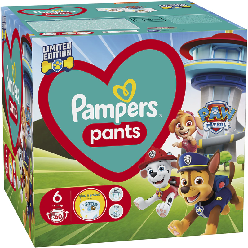 Fraldas descartáveis Pampers Pants Paw Patrol, tamanho 6.