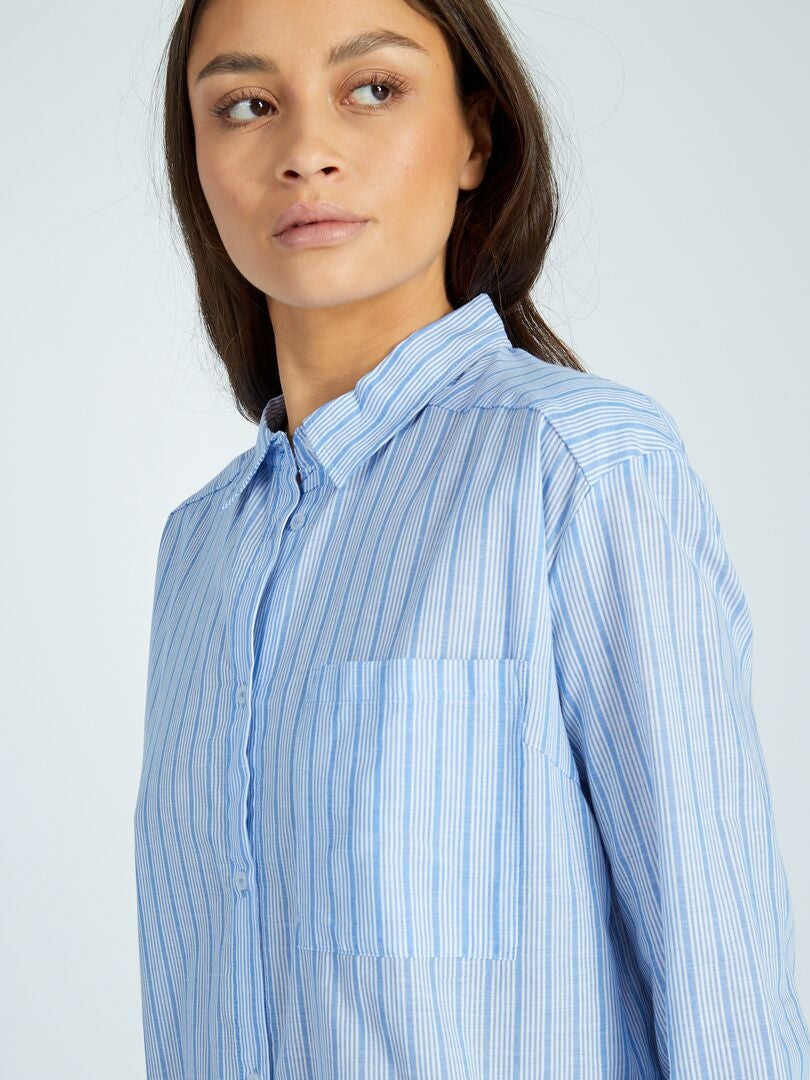 Camisón de franela a rayas - AZUL