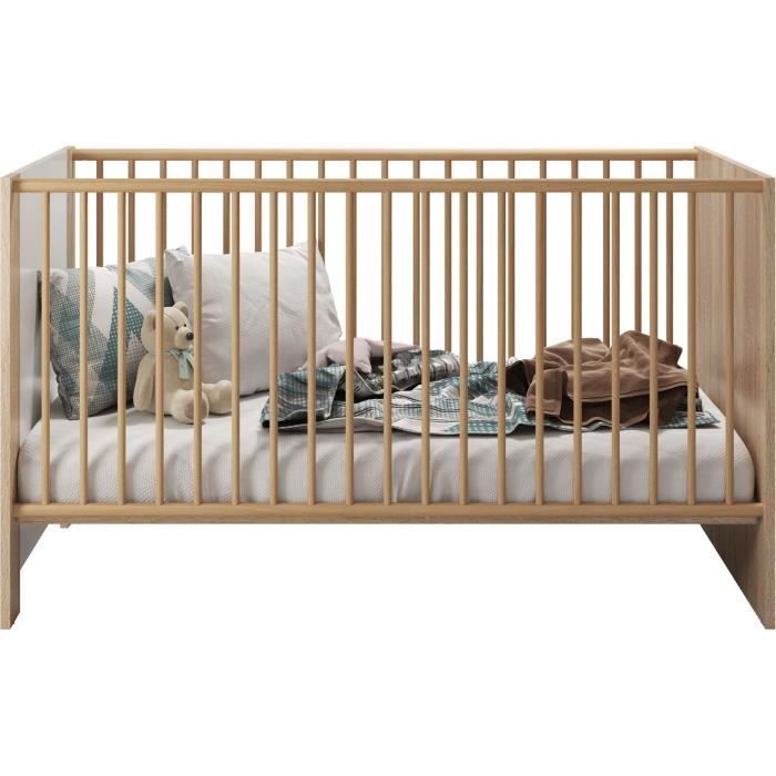 Conjunto PIA Baby Room Duo - Berço 70x140 cm + Cômoda com Trocador de 2 Portas - Acabamento em Carvalho Sonoma e Branco Fosco - TRENDTEAM