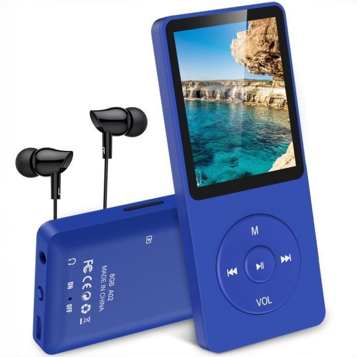 Lecteur MP3 16Go, Baladeur MP3 Musique HiFi avec Radio FM, 70H Longue Autonomie, Slot Carte mémoire jusqu'à 128Go  -Bleu