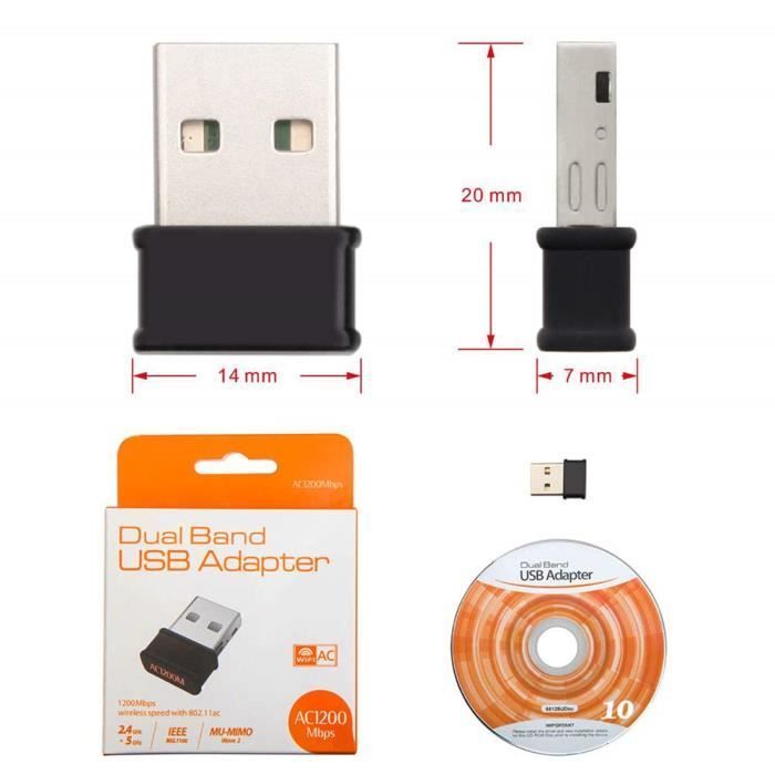Mini USB WiFi Adaptateur 1200Mbps Clé WiFi Dongle AC Dual Band, WiFi Wireless Adaptateur Compatible avec Windows 7/8/8.1/10 / Mac OS