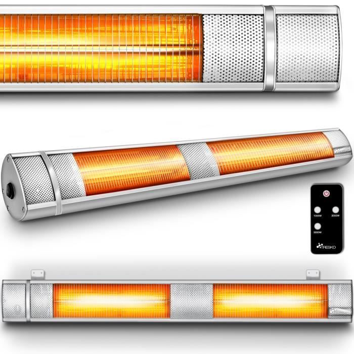 Calefactor infrarrojo exterior TRESKO de 3000 W | Calefactor radiante para patio | Montaje en pared | Control remoto | 3 niveles | Para interiores y exteriores
