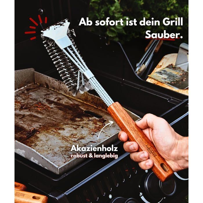 FEBEST 4-Piece Barbecue Accessory Set - Brush, Fork, Tongs, Spatula - Stainless Steel