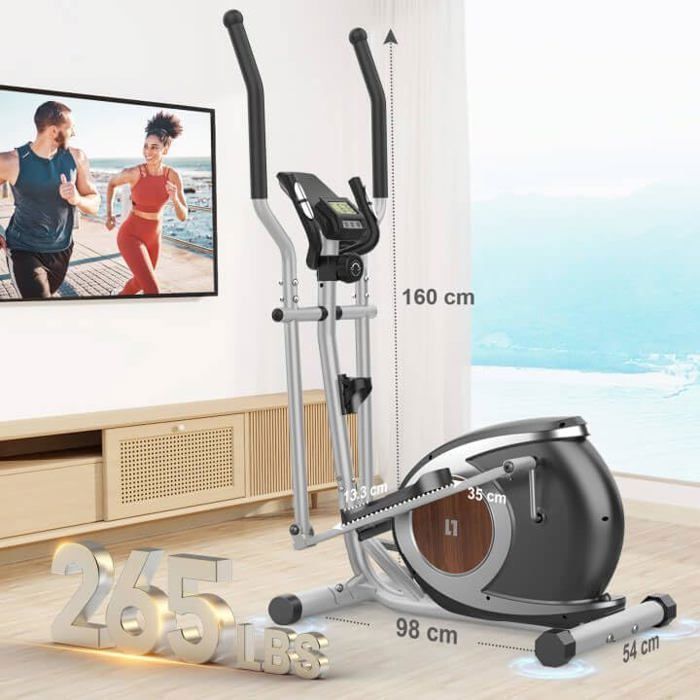 Elíptica magnética 2 en 1. 16 niveles de resistencia, volante de inercia de 6 kg, peso máximo 120 kg. Aplicación Bluetooth, pantalla LCD, color negro.
