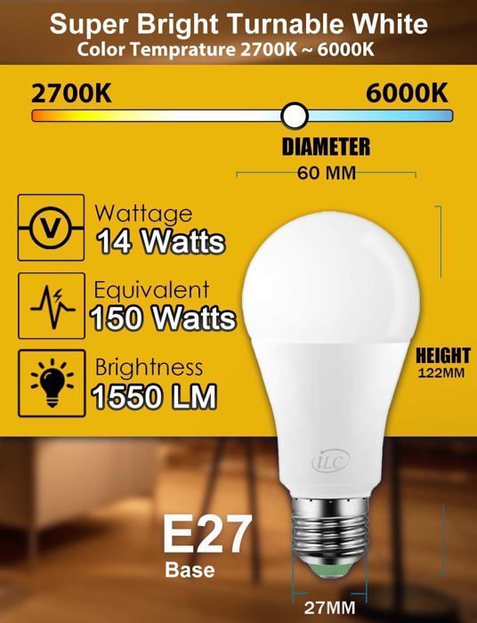 Ampoule Connectée Alexa 12W E27,Ampoule LED Intelligente,Compatible avec Alexa (appareils Echo requis),2700K-6000K Commande Vocale