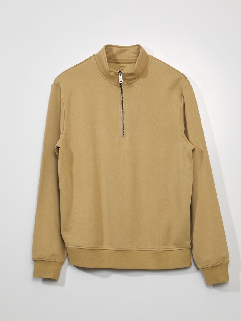 Trui met rits van fleece - BEIGE