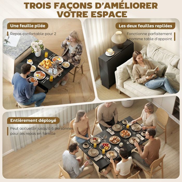 HOMCOM - Table pliante de cuisine - Panneau de particules - 75x140x74cm - Noir