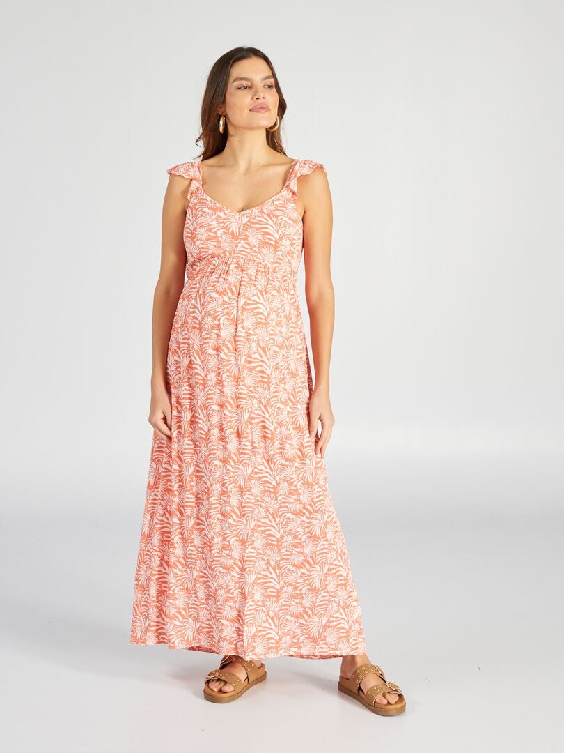 Vestido de maternidade longo e macio - LARANJA