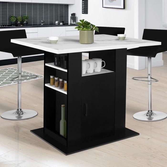 IDMARKET UGO 110cm Central Island in Marble and Black ALASKA Finish with Storage