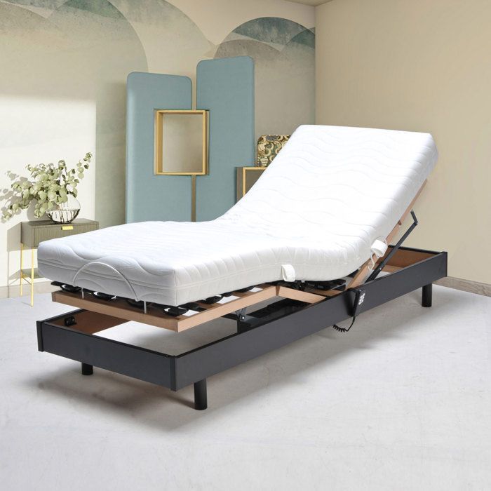 Base de cama eléctrica regulable con láminas, 80x200 cm, negra