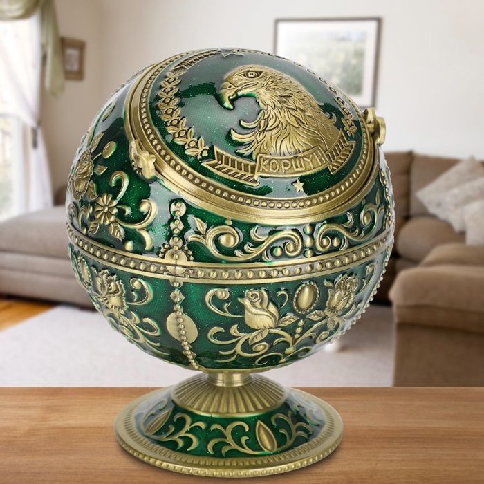 Cendrier rétro couvercle globe vert aigle alliage zinc accessoires fumeurs