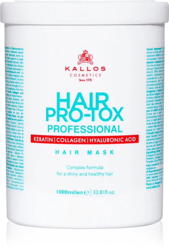 Kallos Hair Pro-Tox maska vājiem un bojātiem matiem ar kokosriekstu eļļu, hialuronskābi un kolagēnu