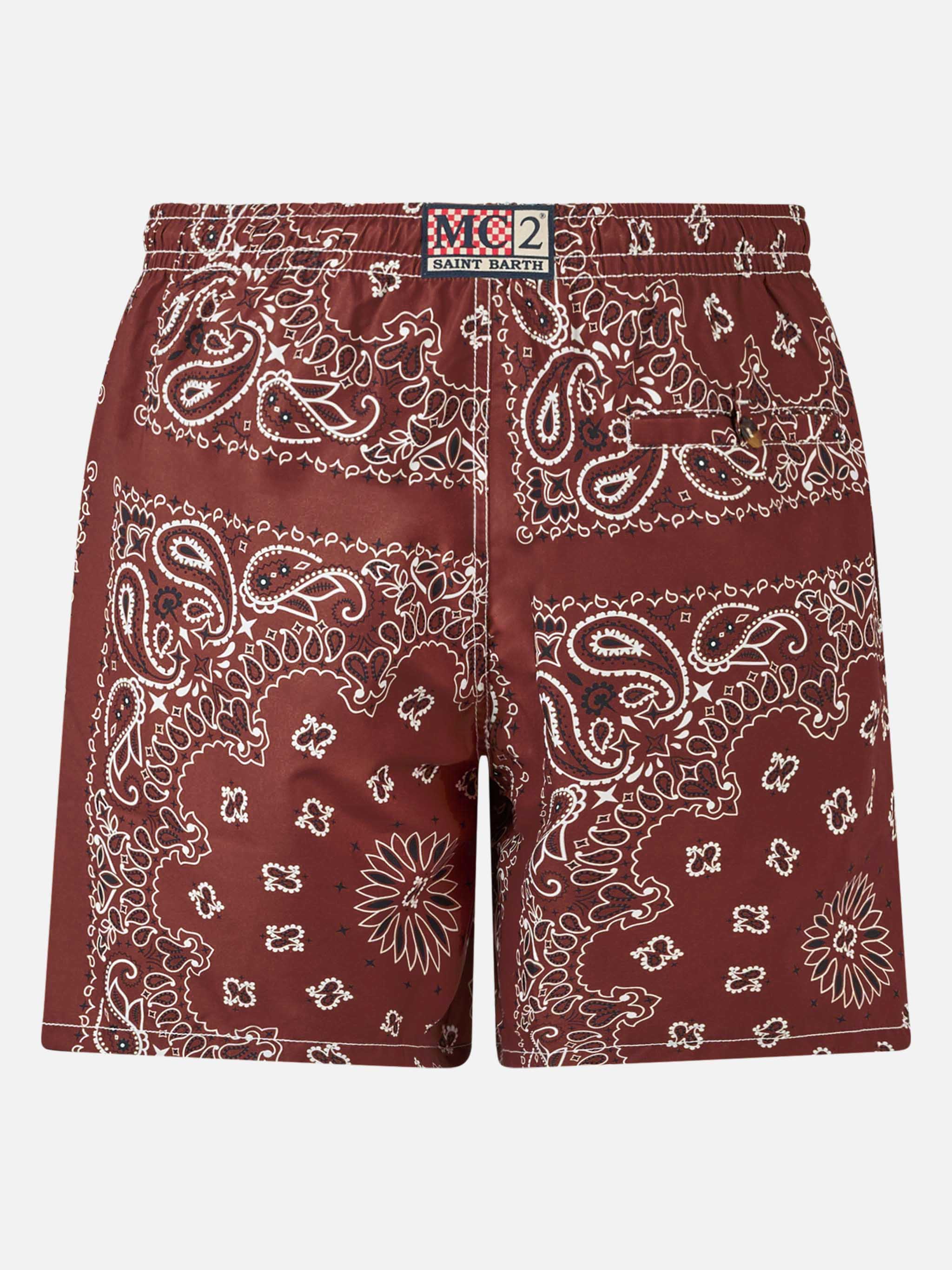 Herenbadpak met bordeauxrode bandana-print