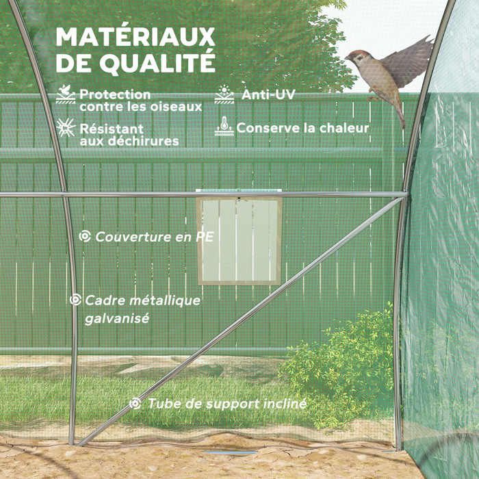 Serre de jardin tunnel - Outsunny - 9 m² - 4 fenêtres porte zippée enroulable - châssis acier galvanisé bâche PE - 3 x 3 x 2 m, vert