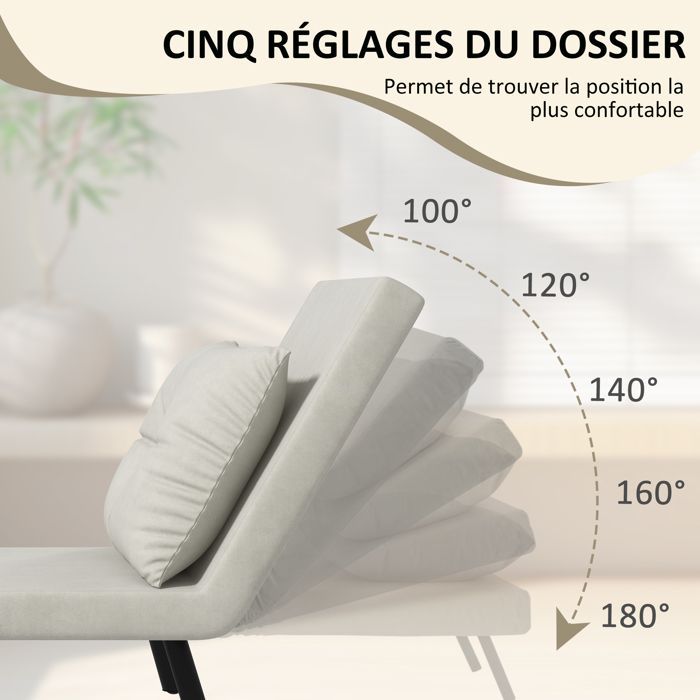 Sillón convertible 4 en 1 HOMCOM, que se transforma en sofá cama individual, con respaldo ajustable, reposabrazos y cojín de madera, tapizado en tela efecto terciopelo color crema.