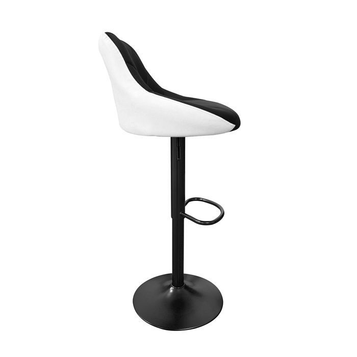 Aga Tabouret de bar noir-blanc, hauteur réglable, assisse rembourrée
