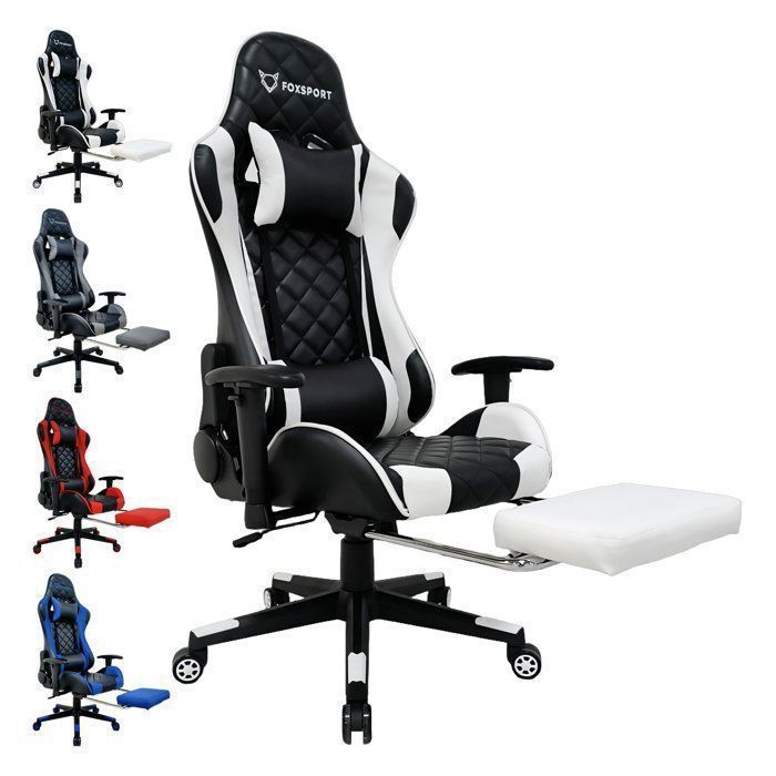 Silla gaming FOXSPORT - Modelo ergonómico - Altura regulable - Reposapiés telescópico - Capacidad de carga de 150 kg - Blanca
