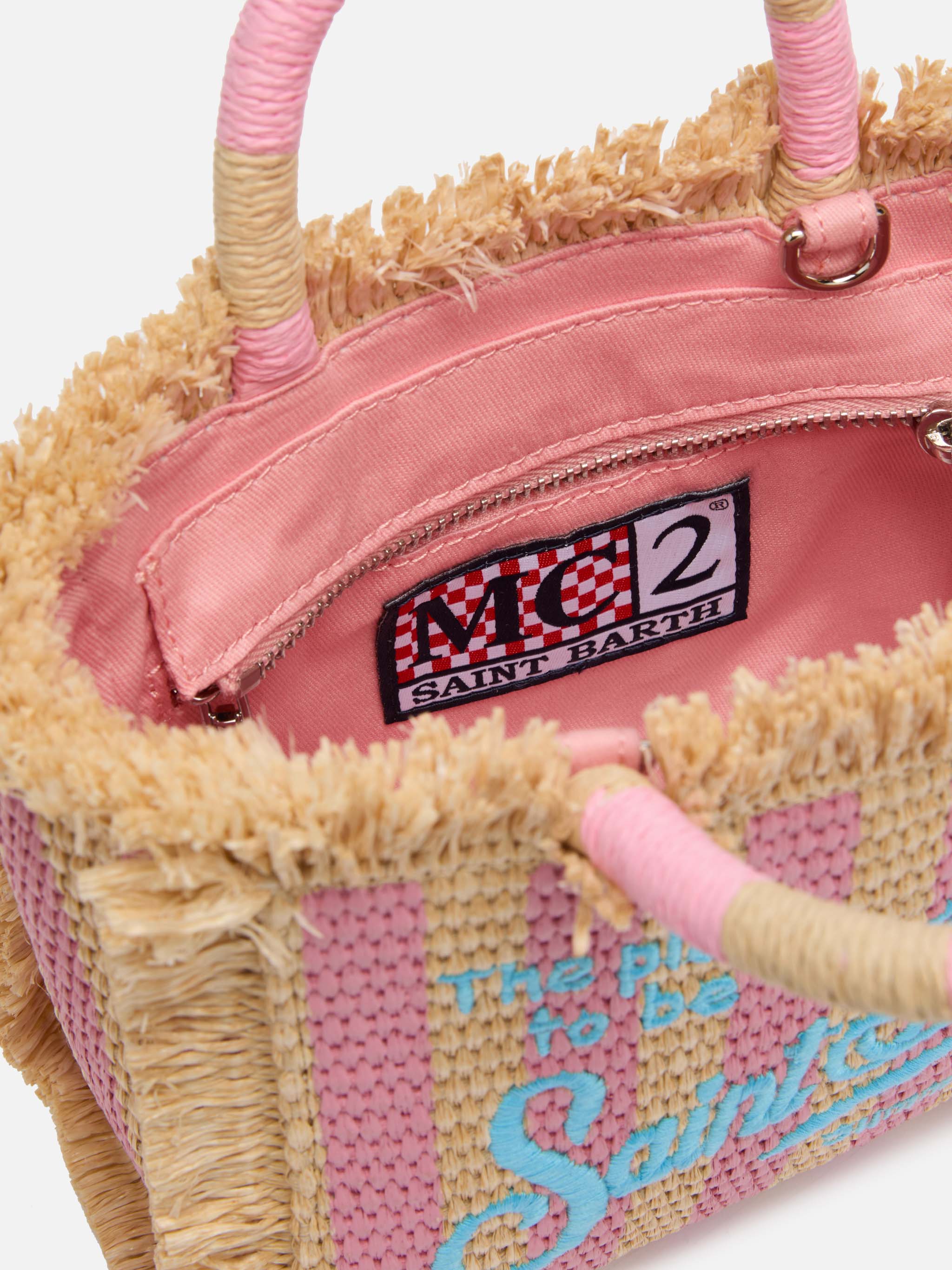 Mini-Kosmetiktasche in Strohoptik mit Streifenmuster