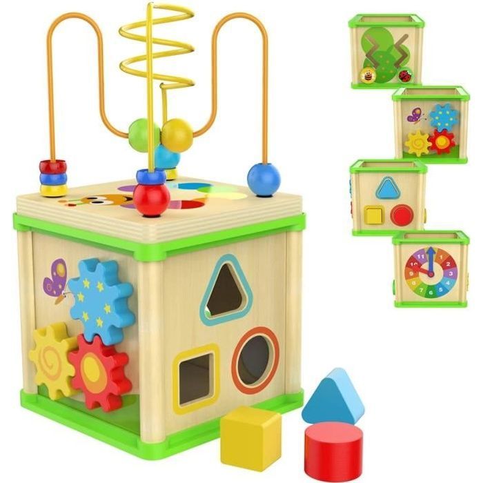 Toy - Activity cube toy - Wood - 5 activities - 12 months