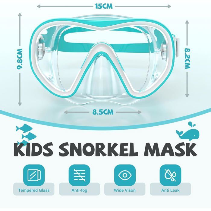 Máscara de buceo infantil Findway (de 4 a 16 años), gafas de natación panorámicas de 180°, antivaho, impermeables, ideales para nadar y practicar snorkel.