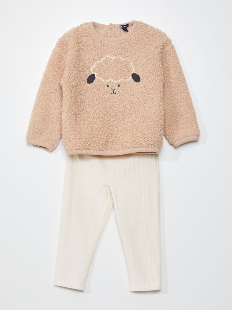 Sherpa en fluwelen pyjamaset - 2-delig - BEIGE