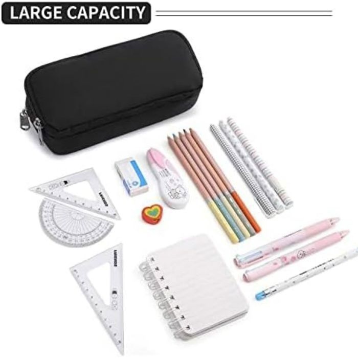 Trousse Scolaire pour Enfant Grand Capacité Aesthetic Trousse Double Compartiment pour Garcon et Fille Ado College, Noir
