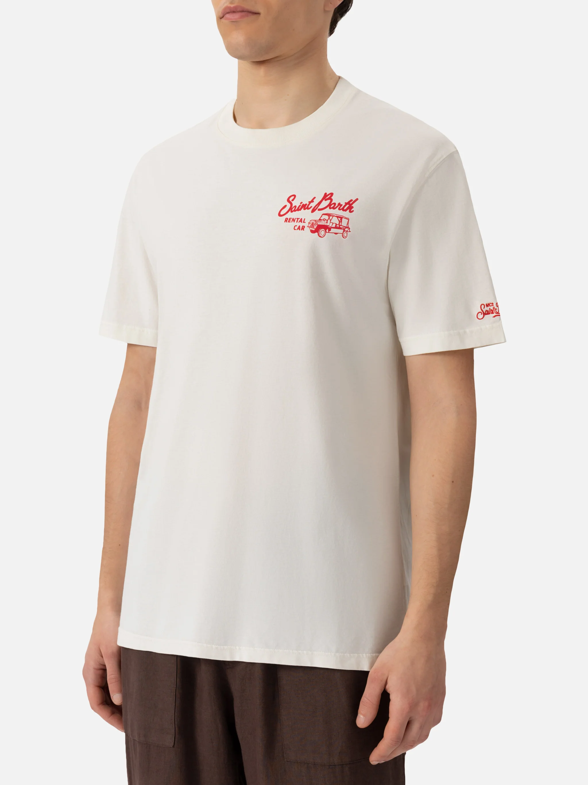 Herren-T-Shirt aus Bio-Baumwolle mit Saint Barth-Mietwagenaufdruck