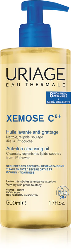 Uriage Xemose C8+ Óleo de Limpeza Anti-Coceira: óleo de limpeza calmante para pele seca e atópica.