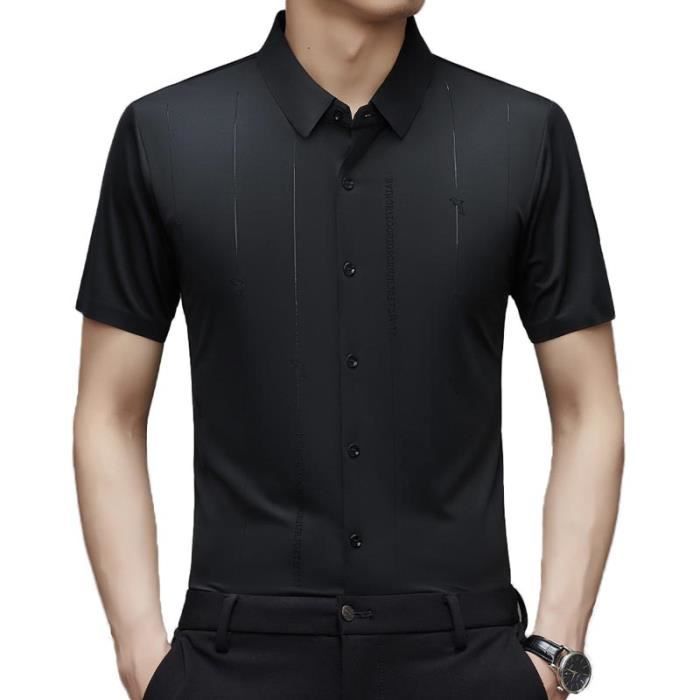 Camicia elegante da uomo, maniche corte, vestibilità regolare, camicia business, a righe, elasticizzata, antipiega, comoda - nera