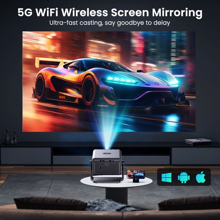 Netflix Isinbox Mini Vidéoprojecteur Autofocusrotation à 360° ,videoprojecteur telephone ordinateur 4k  avec WiFi HDMI et Bluetooth